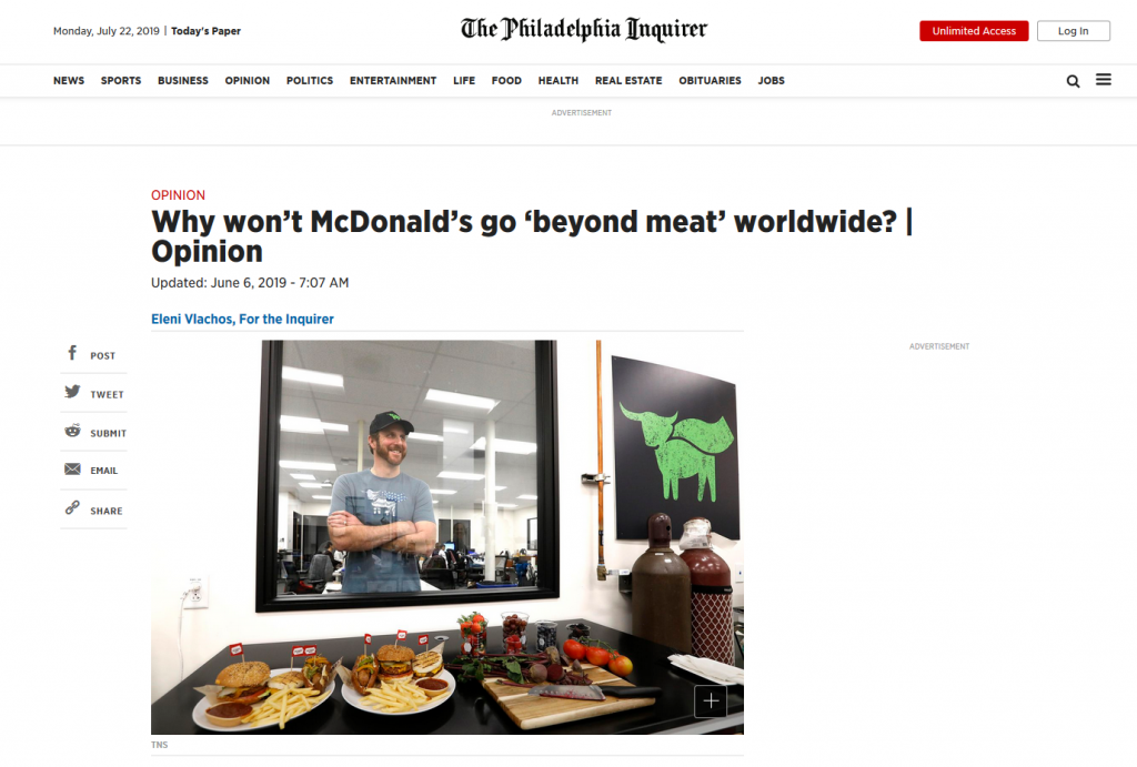 Recent article published Why won’t McDonald’s go ‘beyond meat’ worldwide? You Big Talker